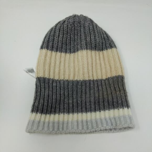 Old Navy Toboggan Beanie Hat Gray Cream White Striped OSFA Acrylic Blend - Picture 8 of 11